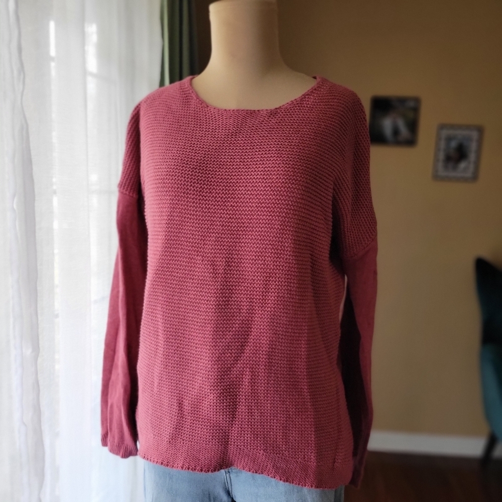 Women's Boden Salmon Pink Waffle Knit Crewneck Sweater Size 6 - Picture 7 of 10